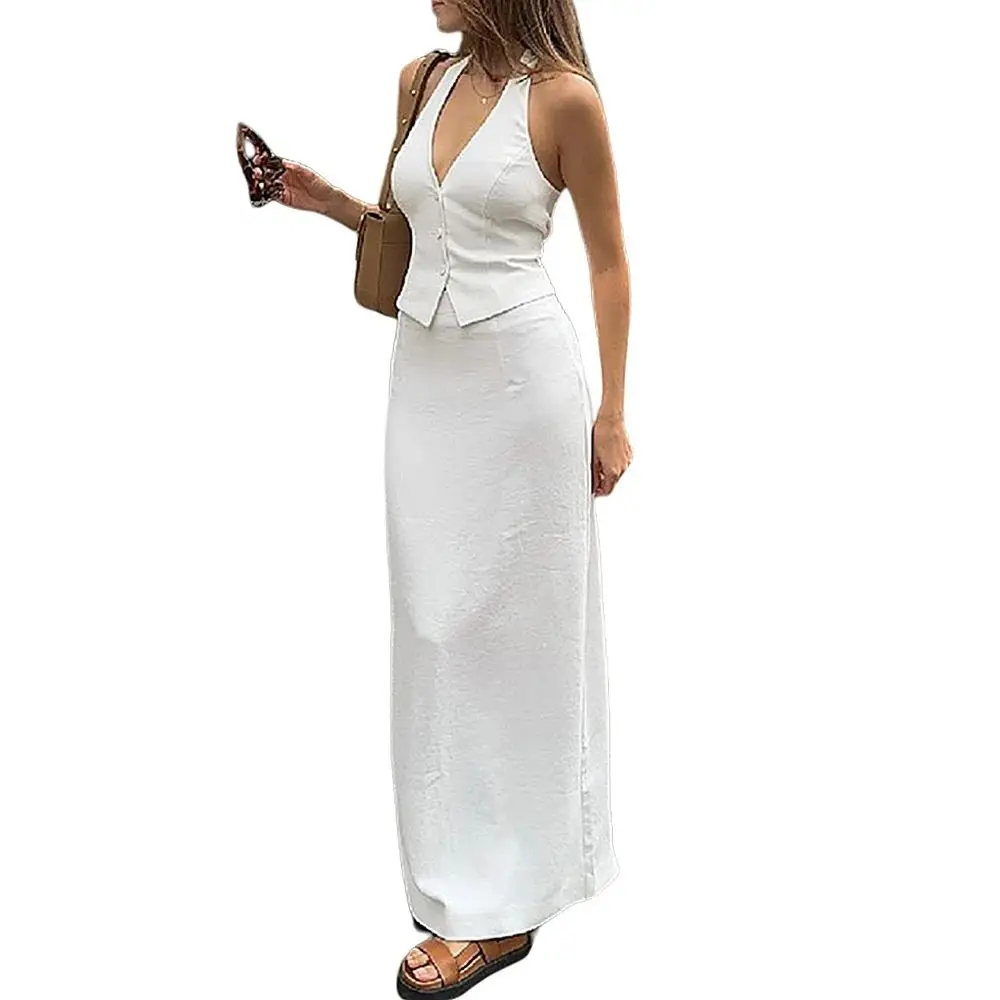Mia Muse Select Summer Simple Decent Sets Plain Front Button SleevelessV-Neck High Waist Skirt Casual Office Lady Sets For Women
Mia Muse Select Summer Simple Decent Sets Plain Front Button SleevelessV-Neck High Waist Skirt Casual Office Lady Sets For Women