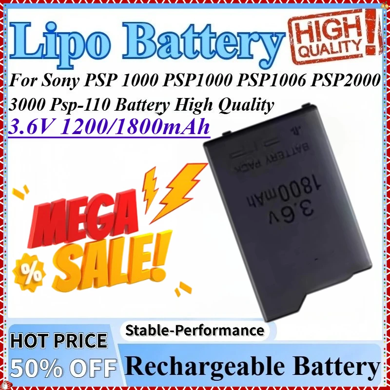 3.6V 1200/1800mAh Rechargeable Battery High Quality For Sony PSP 1000 PSP1006 PSP2000/3000 PSP1000 Psp-110 Battery
3.6V 1200/1800mAh Rechargeable Battery High Quality For Sony PSP 1000 PSP1006 PSP2000/3000 PSP1000 Psp-110 Battery