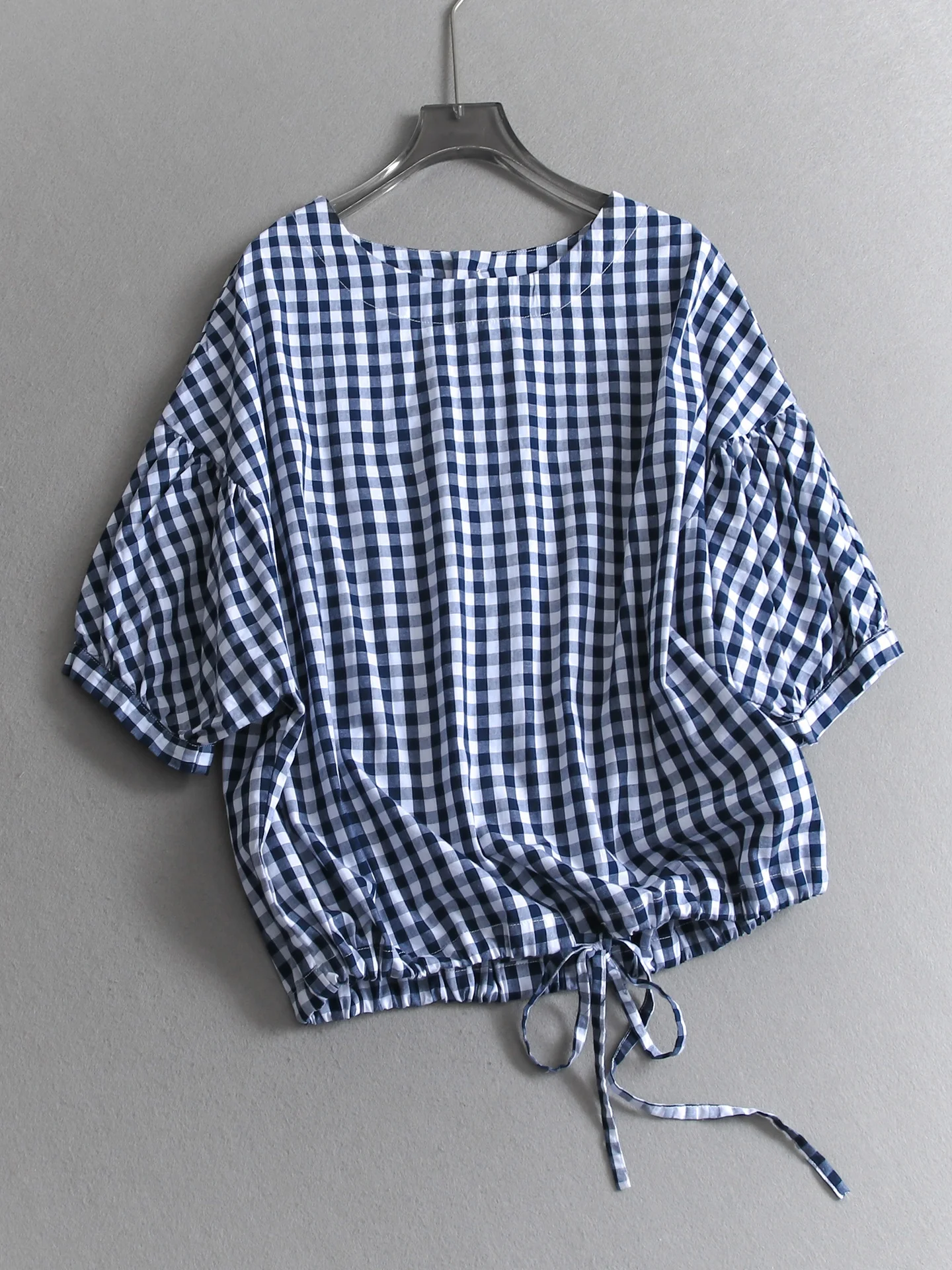 Slimming Plaid Loose Fit Drawstring Waist Short Sleeve round Neck Women's Shirt Casual Style Pure Cotton Summer New Arrival
Slimming Plaid Loose Fit Drawstring Waist Short Sleeve round Neck Women's Shirt Casual Style Pure Cotton Summer New Arrival