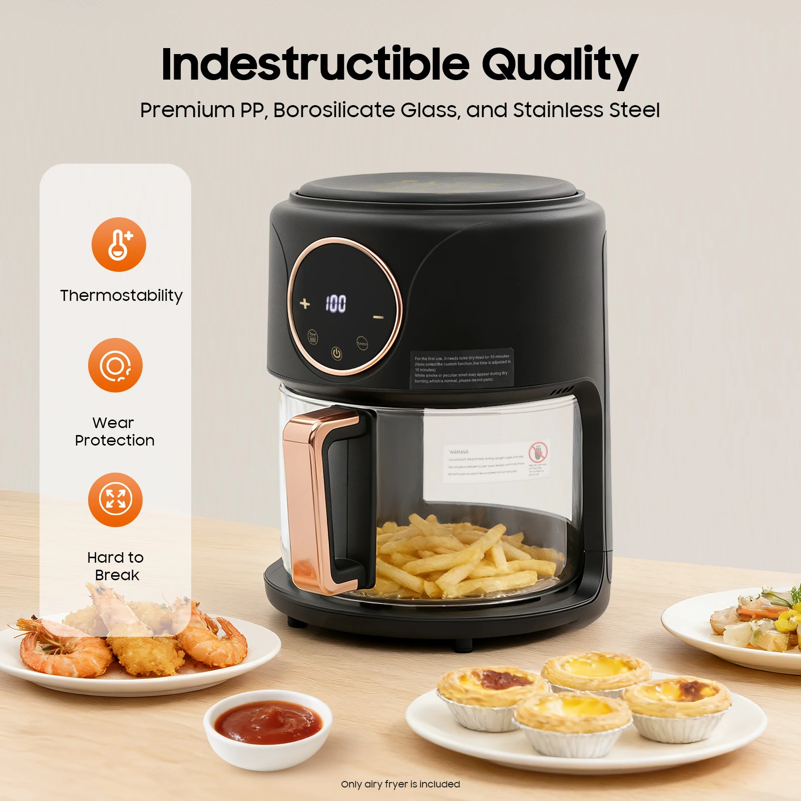 Black 4.2L 360° Viewable Borosilicate Glass Air Fryer 1200W Digital Touch Screen Air Fryer Stainless Steel Inner Pot 110V US Plug Tabletop Electric Cooker 80-200℃ 0-60Min Timer Dishwasher Safe Glass Container For Home Kitchen Family Cooking
Black 4.2L 360° Viewable Borosilicate Glass Air Fryer 1200W Digital Touch Screen Air Fryer Stainless Steel Inner Pot 110V US Plug Tabletop Electric Cooker 80-200℃ 0-60Min Timer Dishwasher Safe Glass Container For Home Kitchen Family Cooking