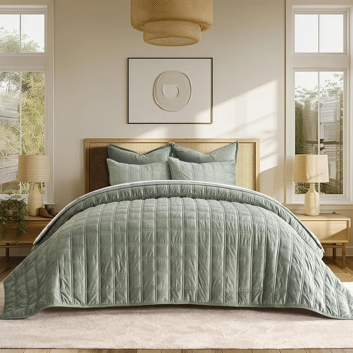 Luxurious Velvet Quilt King Size Ultra Soft Bedspread Coverlet Set with Double Box Stitch and 2 Shams for All Season Sage Green
Luxurious Velvet Quilt King Size Ultra Soft Bedspread Coverlet Set with Double Box Stitch and 2 Shams for All Season Sage Green