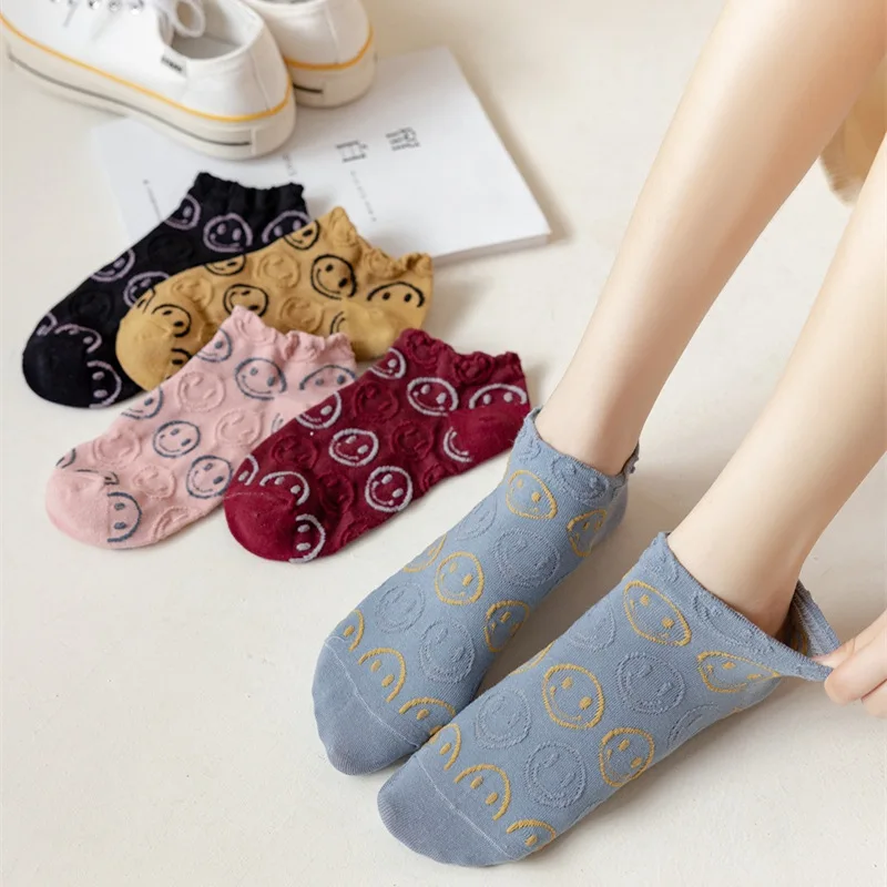 5 Pairs Lovely Smiling Happy Face Socks Cotton Ankle Socks Personality Heel Embroidered Spring Summer Socks
5 Pairs Lovely Smiling Happy Face Socks Cotton Ankle Socks Personality Heel Embroidered Spring Summer Socks