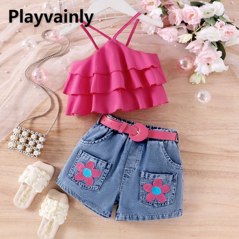 Летний комплект из 2 предметов для маленьких девочек, розово-красный жилет без рукавов с рюшами + джинсовые шорты с цветочной вышивкой, детская одежда X0816
Летний комплект из 2 предметов для маленьких девочек, розово-красный жилет без рукавов с рюшами + джинсовые шорты с цветочной вышивкой, детская одежда X0816