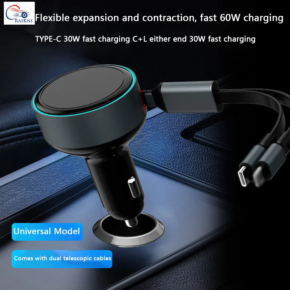 New Fashionable Cigarette Lighter Plug 60W Stretchable Car Charger PD30W Fast Charging with Cable Telescopic Car Charger
New Fashionable Cigarette Lighter Plug 60W Stretchable Car Charger PD30W Fast Charging with Cable Telescopic Car Charger