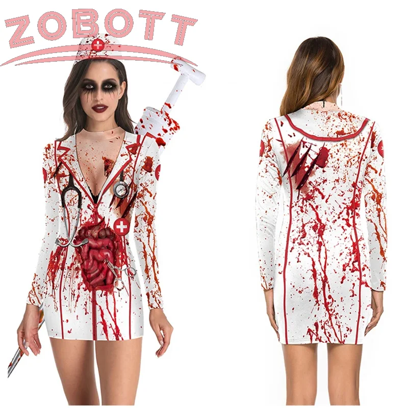 Halloween Horror Blood Nurse Uniform Cosplay Costumes Women Girls Dress Printing Stocking Skirt Party Carnival Masquerade Suit
Halloween Horror Blood Nurse Uniform Cosplay Costumes Women Girls Dress Printing Stocking Skirt Party Carnival Masquerade Suit