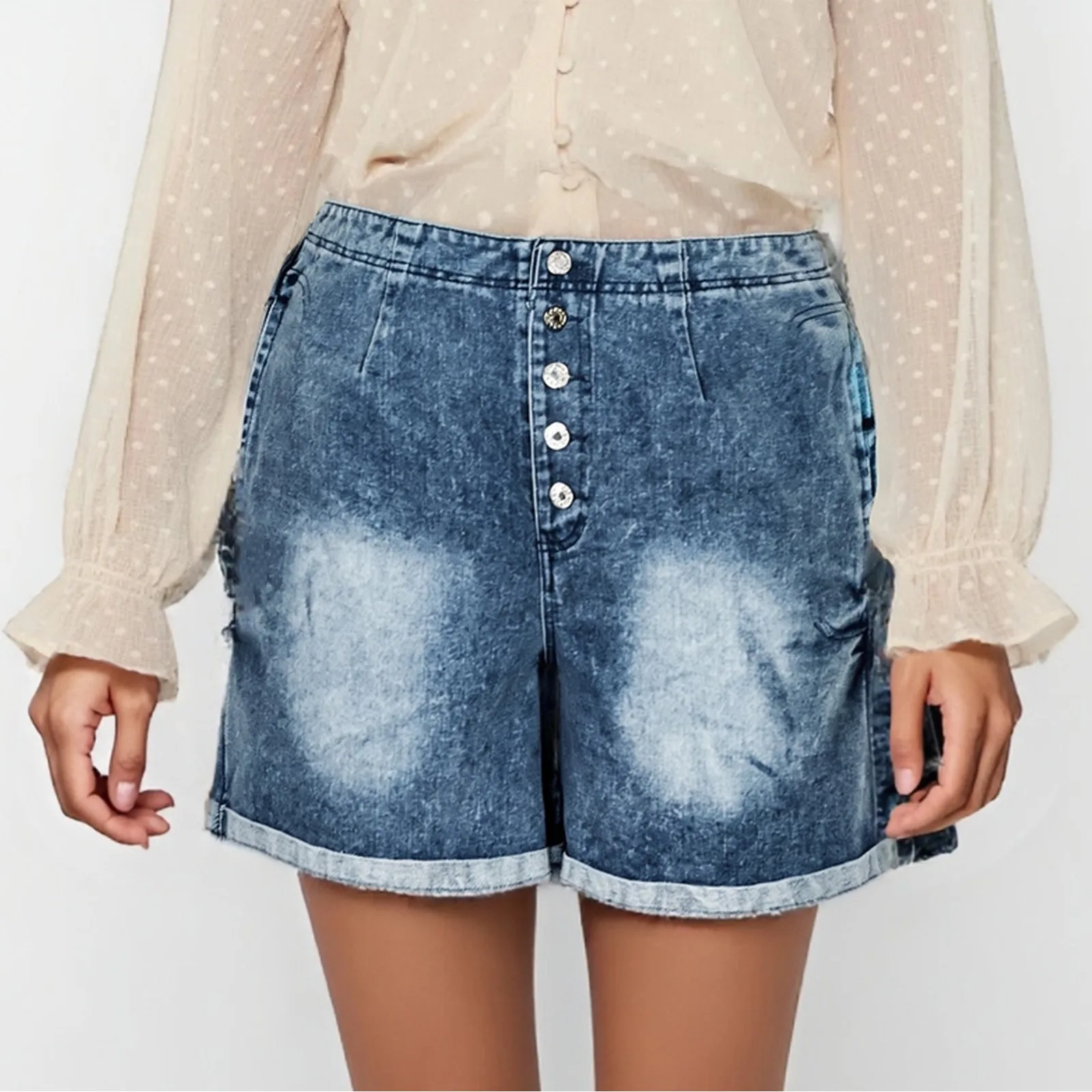 2025 New Women Denim Shorts High Waisted Rolled Cuff Shorts Slimming Bermuda Stretch Jean Shorts Button Closure Denim Trousers
2025 New Women Denim Shorts High Waisted Rolled Cuff Shorts Slimming Bermuda Stretch Jean Shorts Button Closure Denim Trousers