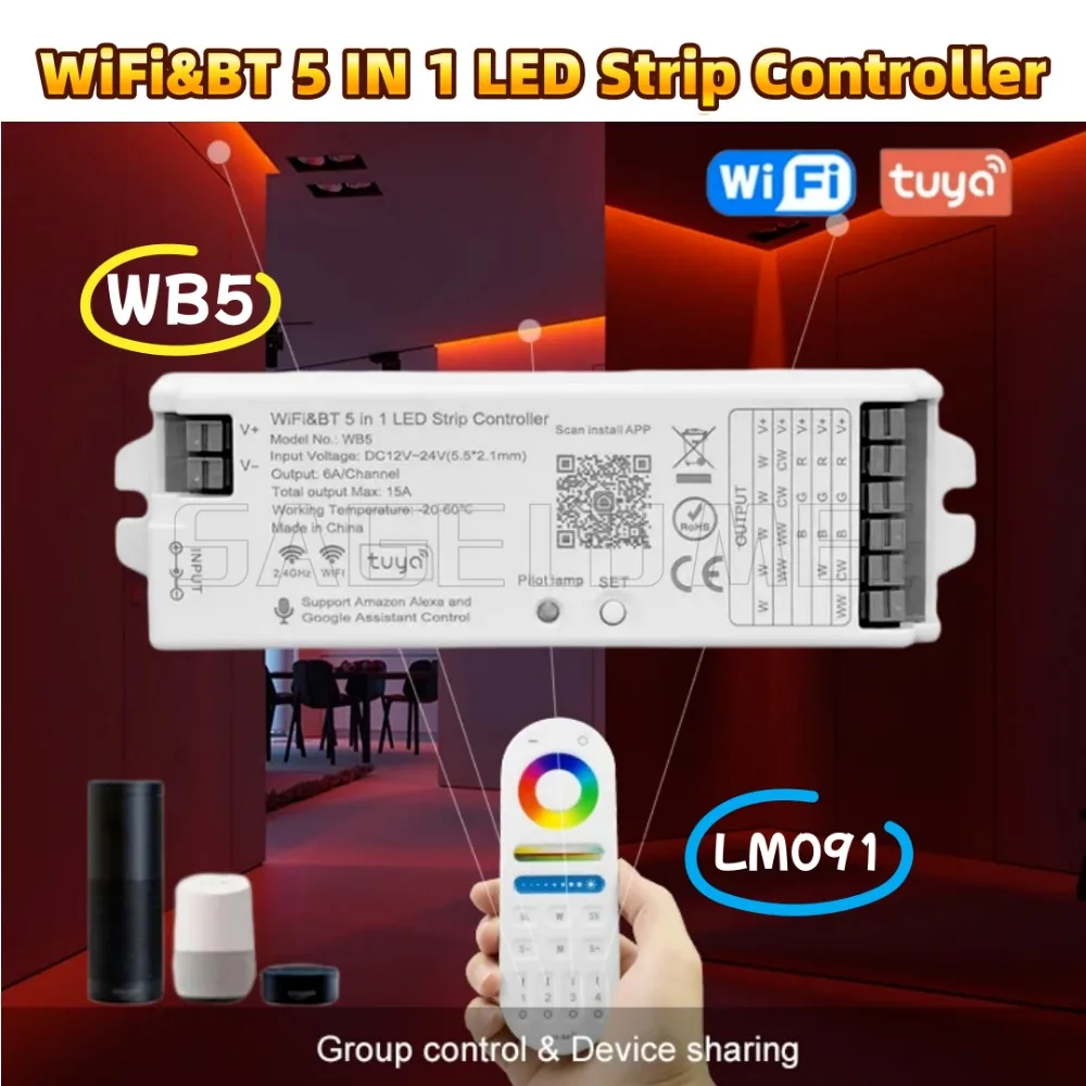 Светодиодный контроллер Wi-Fi 5 в 1, WB5 RGB RGBW CCT, диммер светодиодной ленты, приложение Tuya, домашнее голосовое управление, приложение Bluetooth, радиочастотный пульт дистанционного управления LM091
Светодиодный контроллер Wi-Fi 5 в 1, WB5 RGB RGBW CCT, диммер светодиодной ленты, приложение Tuya, домашнее голосовое управление, приложение Bluetooth, радиочастотный пульт дистанционного управления LM091