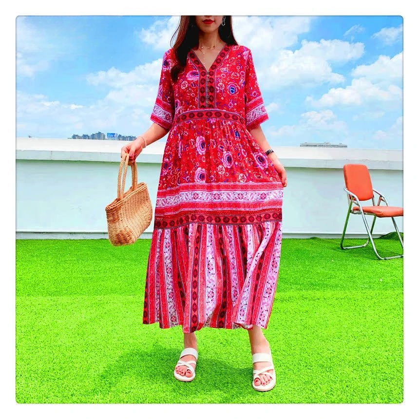 Vintage Ethnic Style Fashion Floral Dress V-Neck Long Sleeve Waist Slimming Big Hem Long Dress Four Colors Available
Vintage Ethnic Style Fashion Floral Dress V-Neck Long Sleeve Waist Slimming Big Hem Long Dress Four Colors Available
