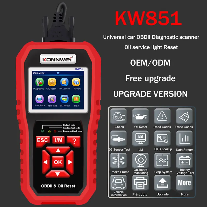 KONNWEI KW851 Автомобильный OBDII диагностический сканер Служба масла Сброс света Чтение четких кодов Тестер датчика O2 Считыватели контрольных кодов двигателя
KONNWEI KW851 Автомобильный OBDII диагностический сканер Служба масла Сброс света Чтение четких кодов Тестер датчика O2 Считыватели контрольных кодов двигателя