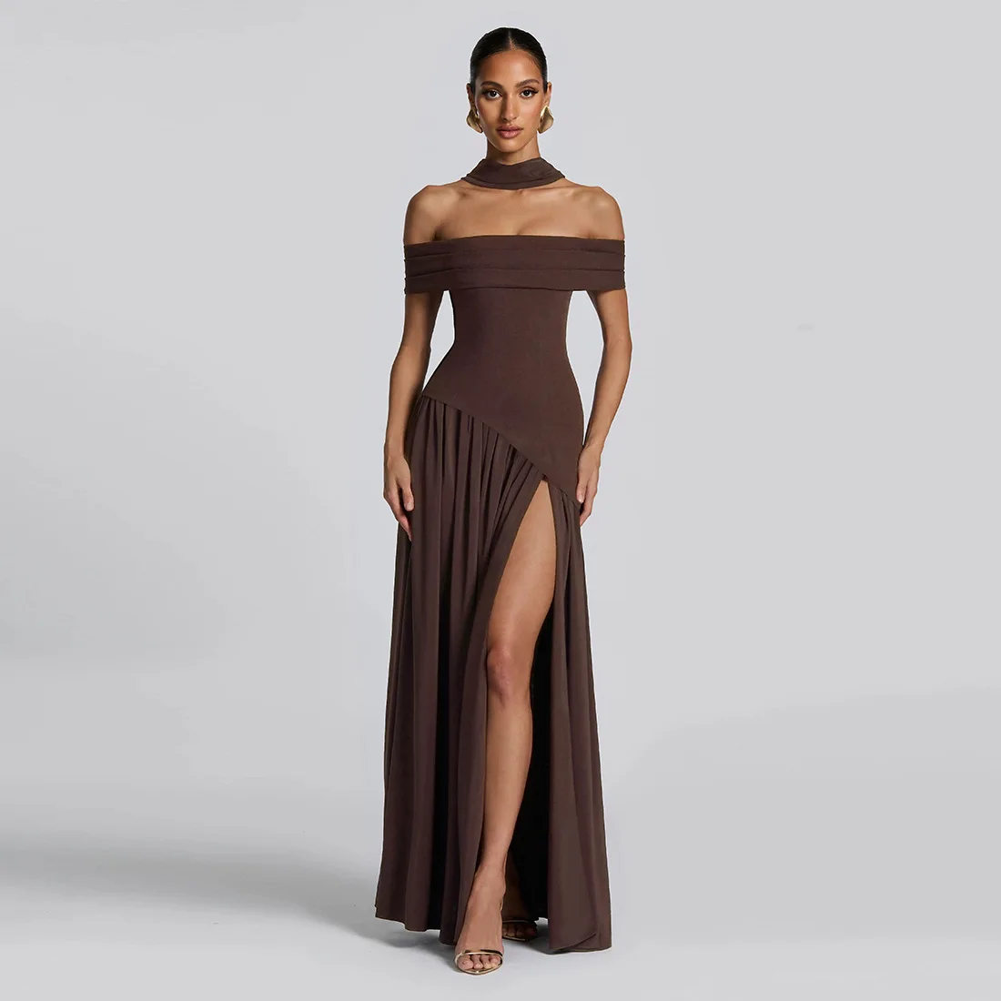 With Shawl Strapless Women's Evening Dress Pleated Sheath Slim Bandage Gown Brown Pink High Split Party Skirt Newest In Stock
With Shawl Strapless Women's Evening Dress Pleated Sheath Slim Bandage Gown Brown Pink High Split Party Skirt Newest In Stock