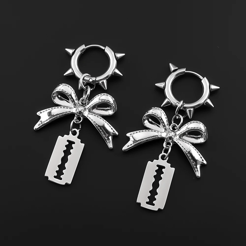 Rivet Hoop Earrings Bow Razor Blade Gothic Punk Dangle Earring Stainless Steel Edgy Style Egirl Femboy Rapper Hiphop Jewelry
Rivet Hoop Earrings Bow Razor Blade Gothic Punk Dangle Earring Stainless Steel Edgy Style Egirl Femboy Rapper Hiphop Jewelry