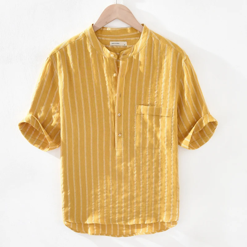 Summer Men's Loose Fit Ice Silk ort Sve irt Stand Collar Stripe Pattern Casual Versatile Thin Menswear Faion irt
Summer Men's Loose Fit Ice Silk ort Sve irt Stand Collar Stripe Pattern Casual Versatile Thin Menswear Faion irt