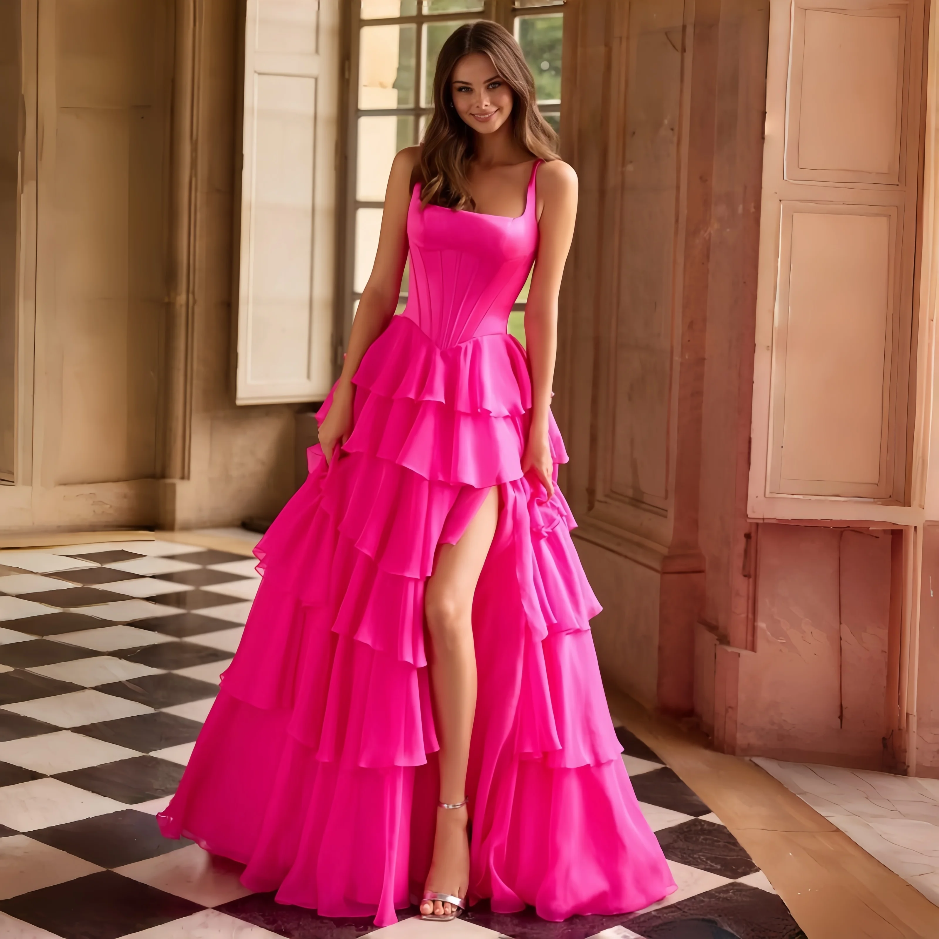 Hot Pink Square Neck Prom Dress High-slit Chiffon Formal Evening Gown Prom Red Carpet Homecoming Wedding Party Bridesmaid
Hot Pink Square Neck Prom Dress High-slit Chiffon Formal Evening Gown Prom Red Carpet Homecoming Wedding Party Bridesmaid