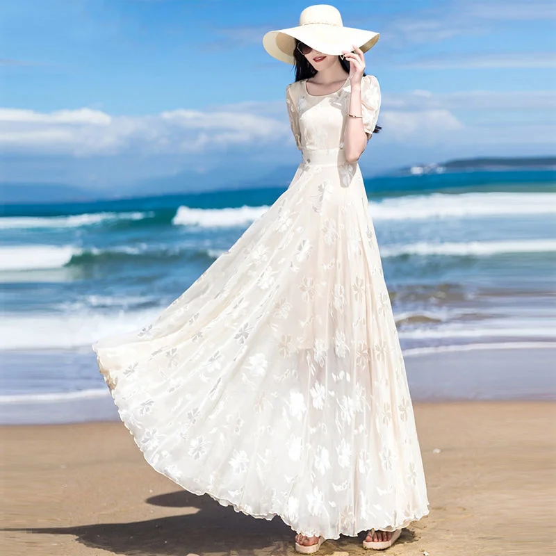 Summer Sundress Boho Long Maxi Dresses Women Casual O-neck Short Sleeve Dress Elegant Chiffon Jacquard Beach Party Dress
Summer Sundress Boho Long Maxi Dresses Women Casual O-neck Short Sleeve Dress Elegant Chiffon Jacquard Beach Party Dress