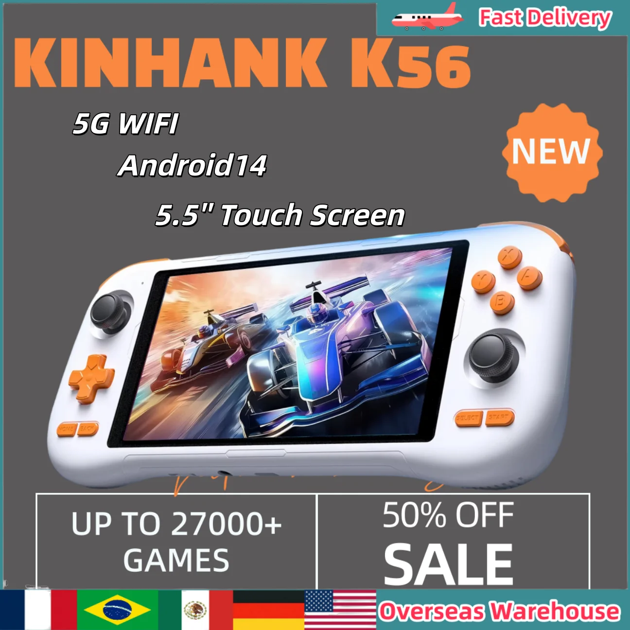 KINHANK K56 Handheld Game Console 5.5'' Touch Screen 50 Emulators for PS1/PSP/DC/SS Android14 5000mAh WIFI New Video Consoles
KINHANK K56 Handheld Game Console 5.5'' Touch Screen 50 Emulators for PS1/PSP/DC/SS Android14 5000mAh WIFI New Video Consoles