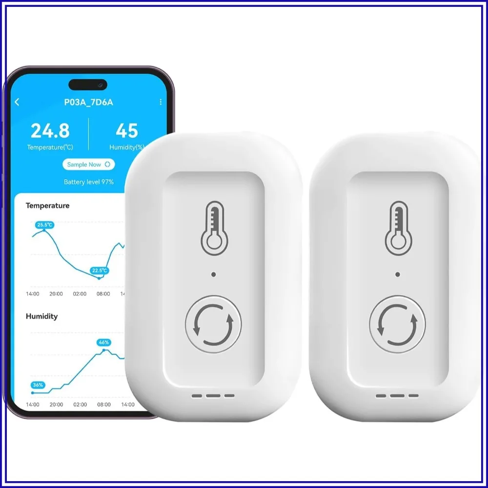 Smart WiFi Thermometer Hygrometer, 2.4G Indoor Temperature Humidity Sensor with Real-Time App Alerts, Monitor for Home Nursery Greenhouse Pet 2 Pack
Smart WiFi Thermometer Hygrometer, 2.4G Indoor Temperature Humidity Sensor with Real-Time App Alerts, Monitor for Home Nursery Greenhouse Pet 2 Pack