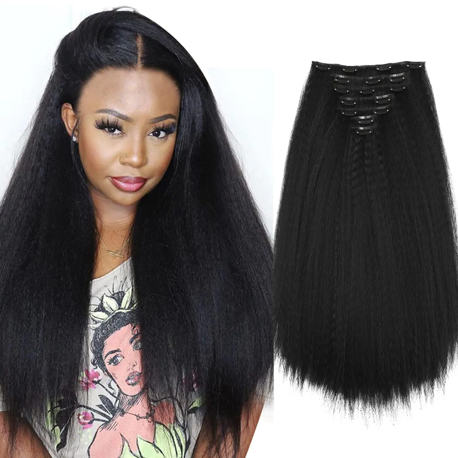 Kinky Straight Clips in Hair Extensions Full Head Yaki Straight Clip Ins for Women 7 Pieces Straight Synthetic Hair Extension
Kinky Straight Clips in Hair Extensions Full Head Yaki Straight Clip Ins for Women 7 Pieces Straight Synthetic Hair Extension 