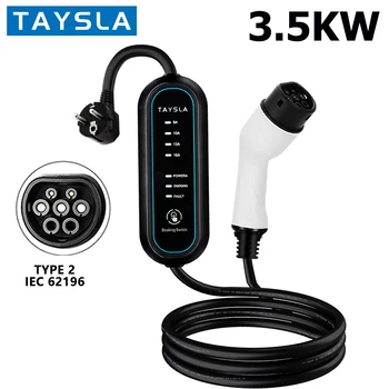 TAYSLA 휴대용 전기차 충전기, 전기 자동차용 월박스 EVSE, 타입 2, 3.5KW, 16A EV 충전기, J1772 타입 1 충전 케이블