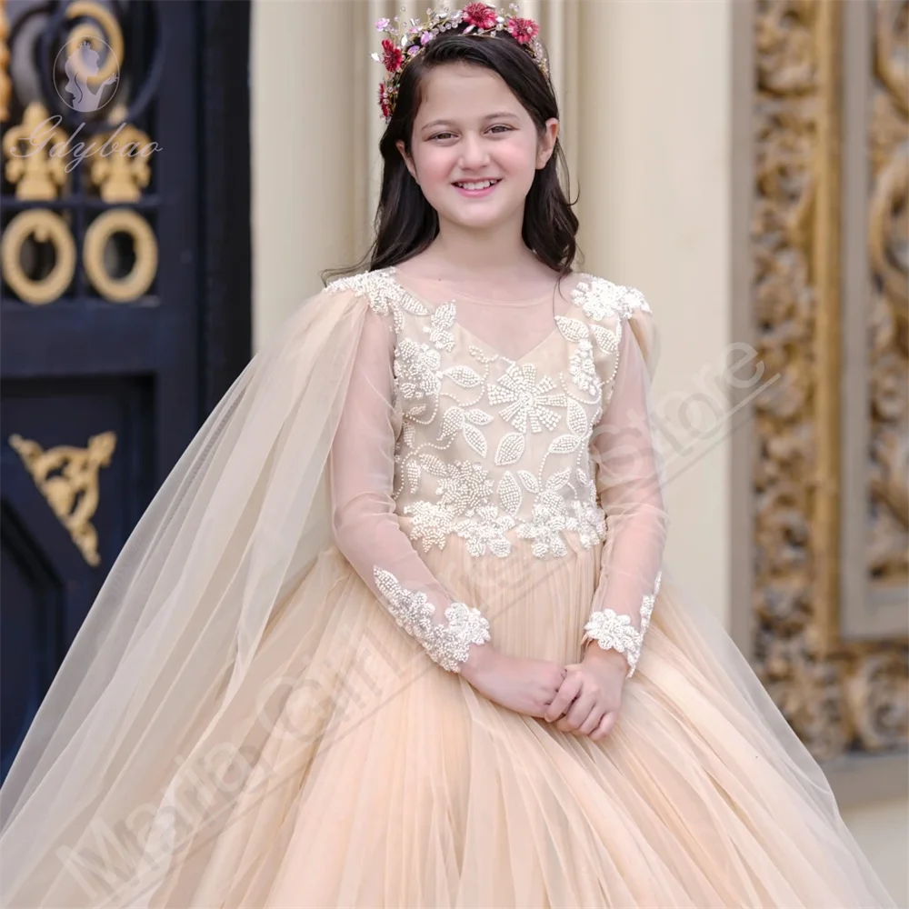 Elegant Ruffled Flower Girl Dress Shawl Sleeves For First Communion Birthday Long Children's Teen Puffy Dress
Elegant Ruffled Flower Girl Dress Shawl Sleeves For First Communion Birthday Long Children's Teen Puffy Dress