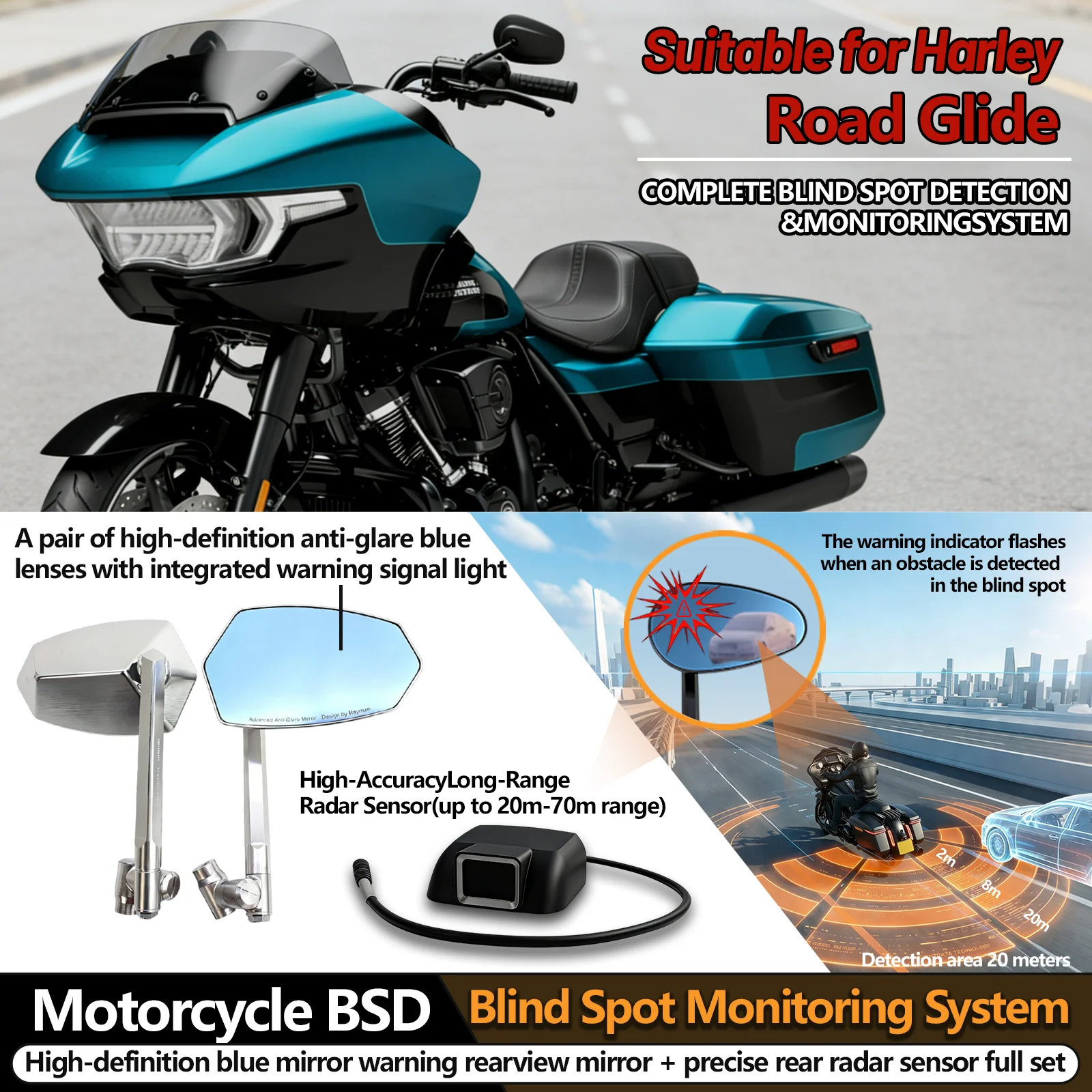 For Harley Road Glide High-definition motorcycle rearview mirror with Blind Spot Monitoring and Anti-Glare Precise Rear Sensors
For Harley Road Glide High-definition motorcycle rearview mirror with Blind Spot Monitoring and Anti-Glare Precise Rear Sensors