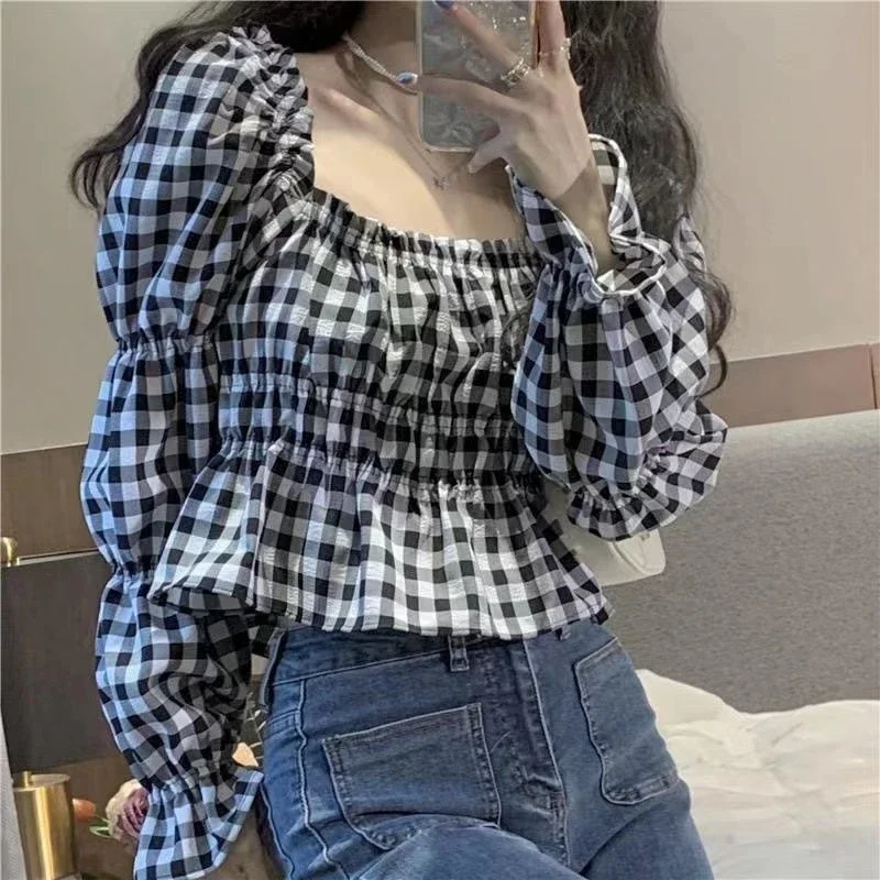 2024 Spring Women's Korean Plaid Square Collar Blouse Casual Long Sleeve Slim Shirt Kawaii Sweet Chic Tops Blusas Mujer S35
2024 Spring Women's Korean Plaid Square Collar Blouse Casual Long Sleeve Slim Shirt Kawaii Sweet Chic Tops Blusas Mujer S35