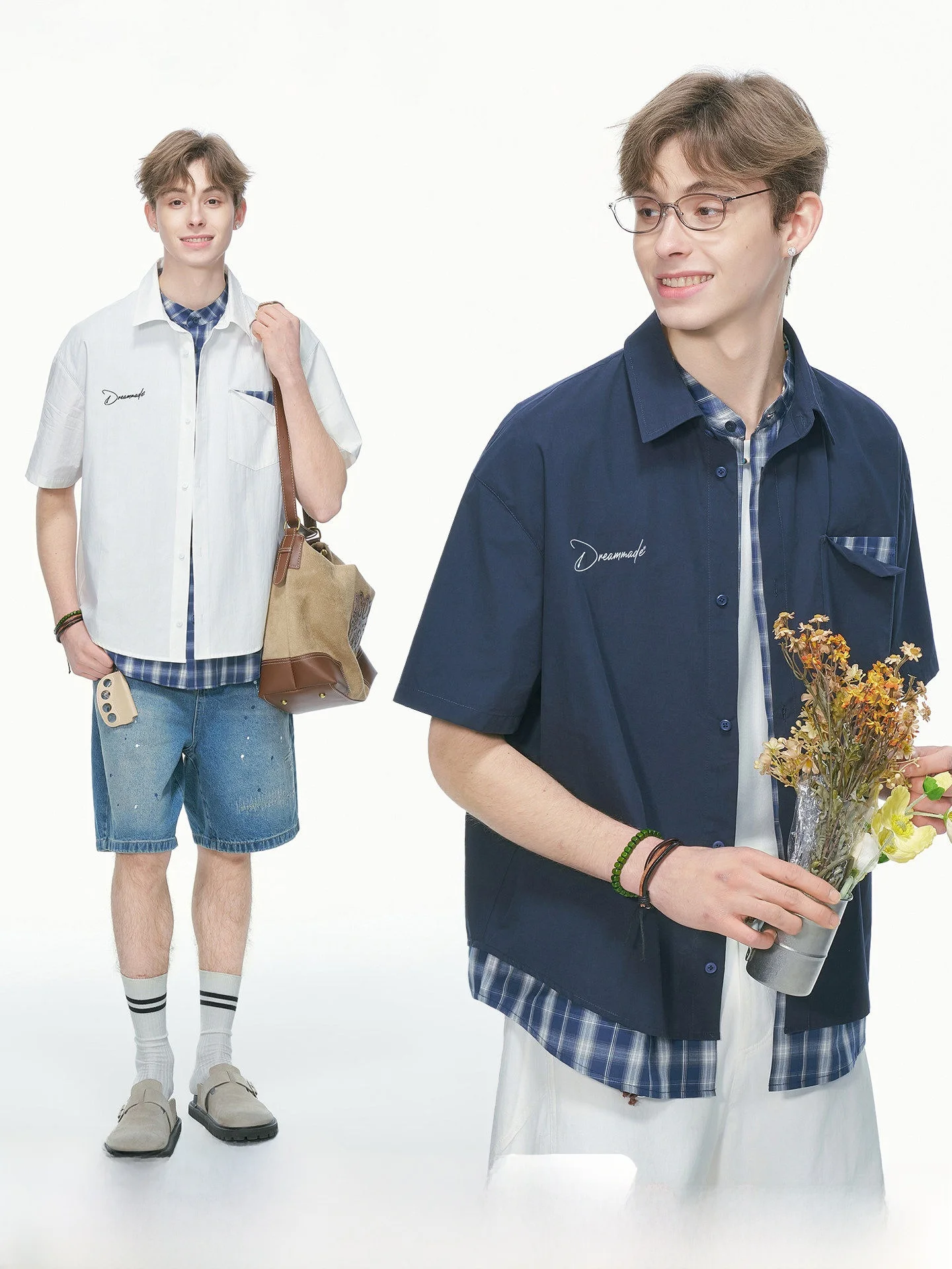 American Style Plaid Splice Short Sleeve Shirt Men's Summer Casual White Shirt Loose Fit Fake Two-Piece Youth Popular Cotton
American Style Plaid Splice Short Sleeve Shirt Men's Summer Casual White Shirt Loose Fit Fake Two-Piece Youth Popular Cotton