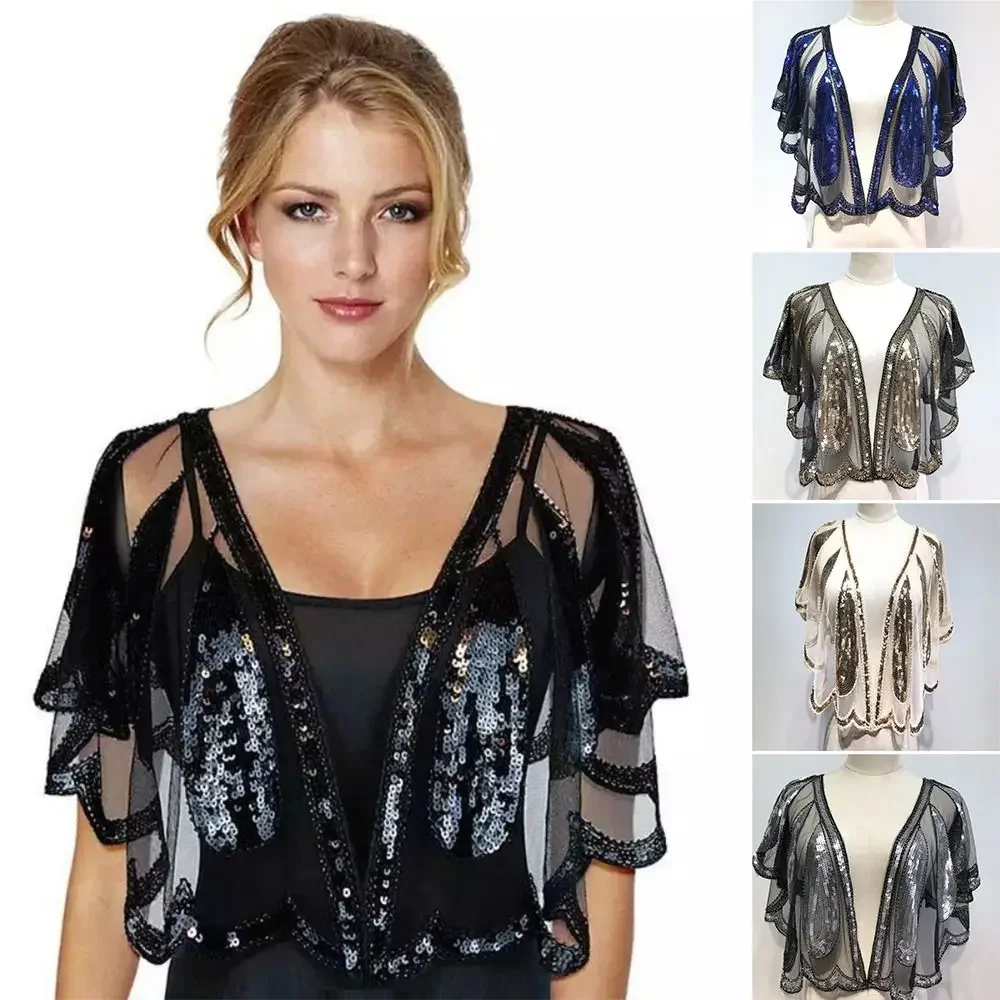 Women's 1920s Black Lace Shawl Beaded Sequin Water Evening Cape Flapper Cover Up European American Wedding Dress Shawl On Stage
Women's 1920s Black Lace Shawl Beaded Sequin Water Evening Cape Flapper Cover Up European American Wedding Dress Shawl On Stage
