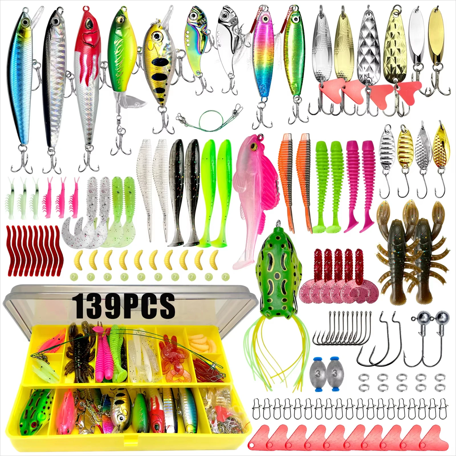 84_107_78_284_139-Piece Soft and Hard Lure Fishing Set Suitable for all water layers High-efficiency realistic lure set Includes
84_107_78_284_139-Piece Soft and Hard Lure Fishing Set Suitable for all water layers High-efficiency realistic lure set Includes