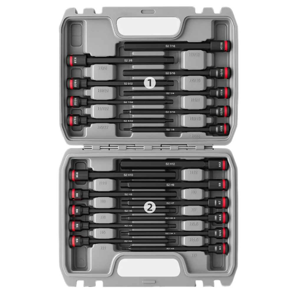 Набор шестигранных головок с 38 приводами, удлиненная длина, биты 150 мм и метрические размеры двойного дюйма для доступа к плотным пространством
Набор шестигранных головок с 38 приводами, удлиненная длина, биты 150 мм и метрические размеры двойного дюйма для доступа к плотным пространством