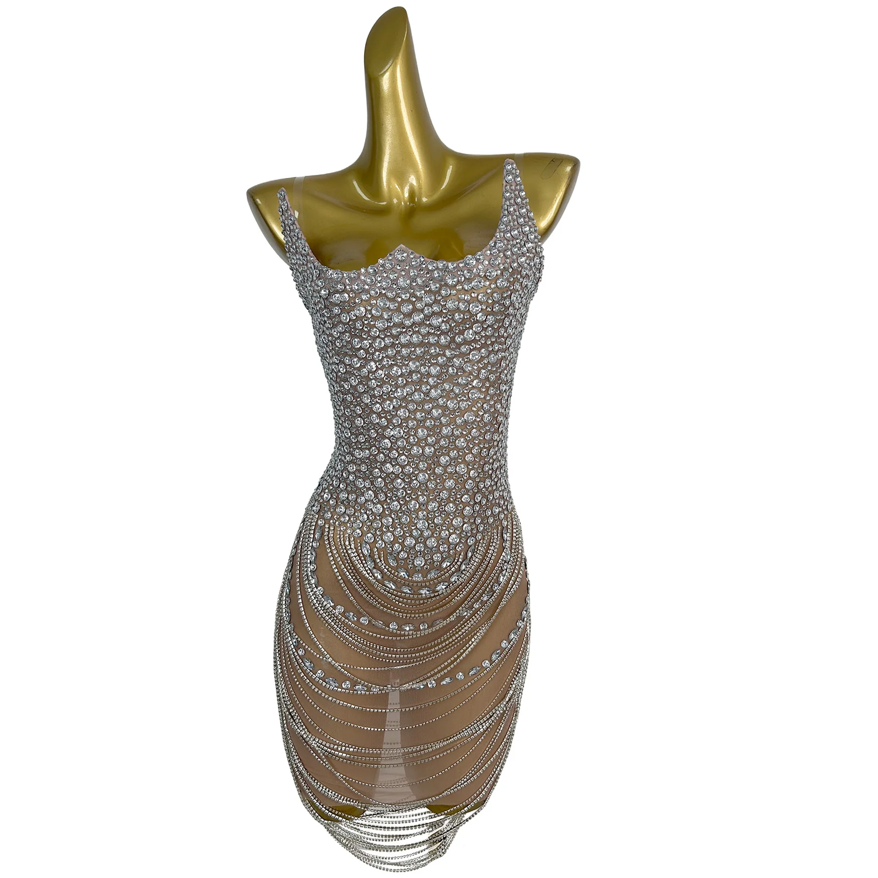 Huxian Luxury Silver Crystal Rhinestone Nude Mesh Bodycon Dress for Drag Queen Stage Performances and Nightclub Shows
Huxian Luxury Silver Crystal Rhinestone Nude Mesh Bodycon Dress for Drag Queen Stage Performances and Nightclub Shows