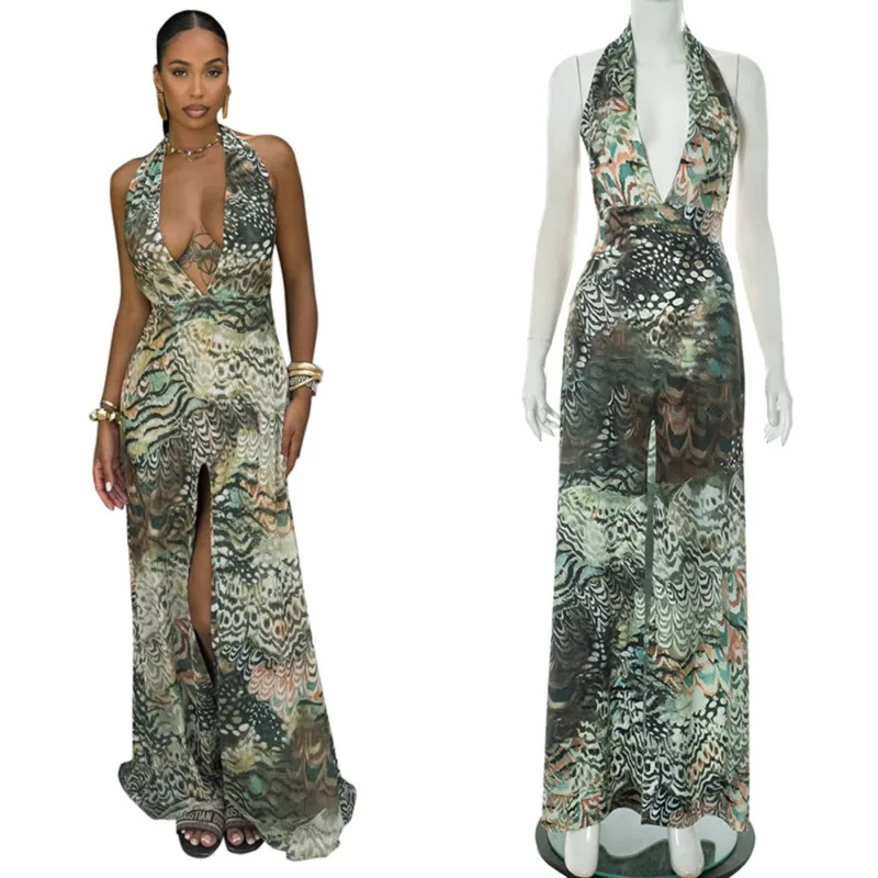 Sexy Halter Neck Deep V Backless Maxi Dress For Women Summer 2025 Abstract Print Slit Long Dress Elegant Vacation Beach Outfit
Sexy Halter Neck Deep V Backless Maxi Dress For Women Summer 2025 Abstract Print Slit Long Dress Elegant Vacation Beach Outfit