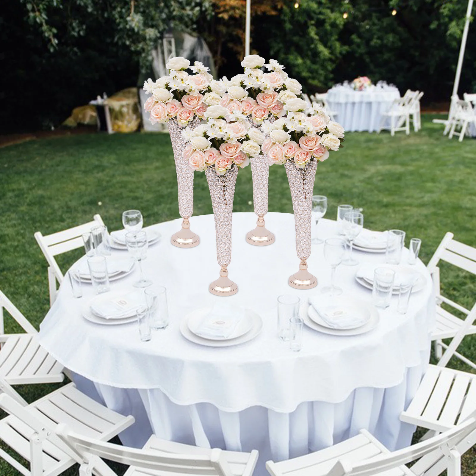 4 Pcs Crystals Trumpet Floral Vase Wedding Flower Stand for Table Centerpiece, Gold Flower Vase for Home, Wedding Decoration
4 Pcs Crystals Trumpet Floral Vase Wedding Flower Stand for Table Centerpiece, Gold Flower Vase for Home, Wedding Decoration