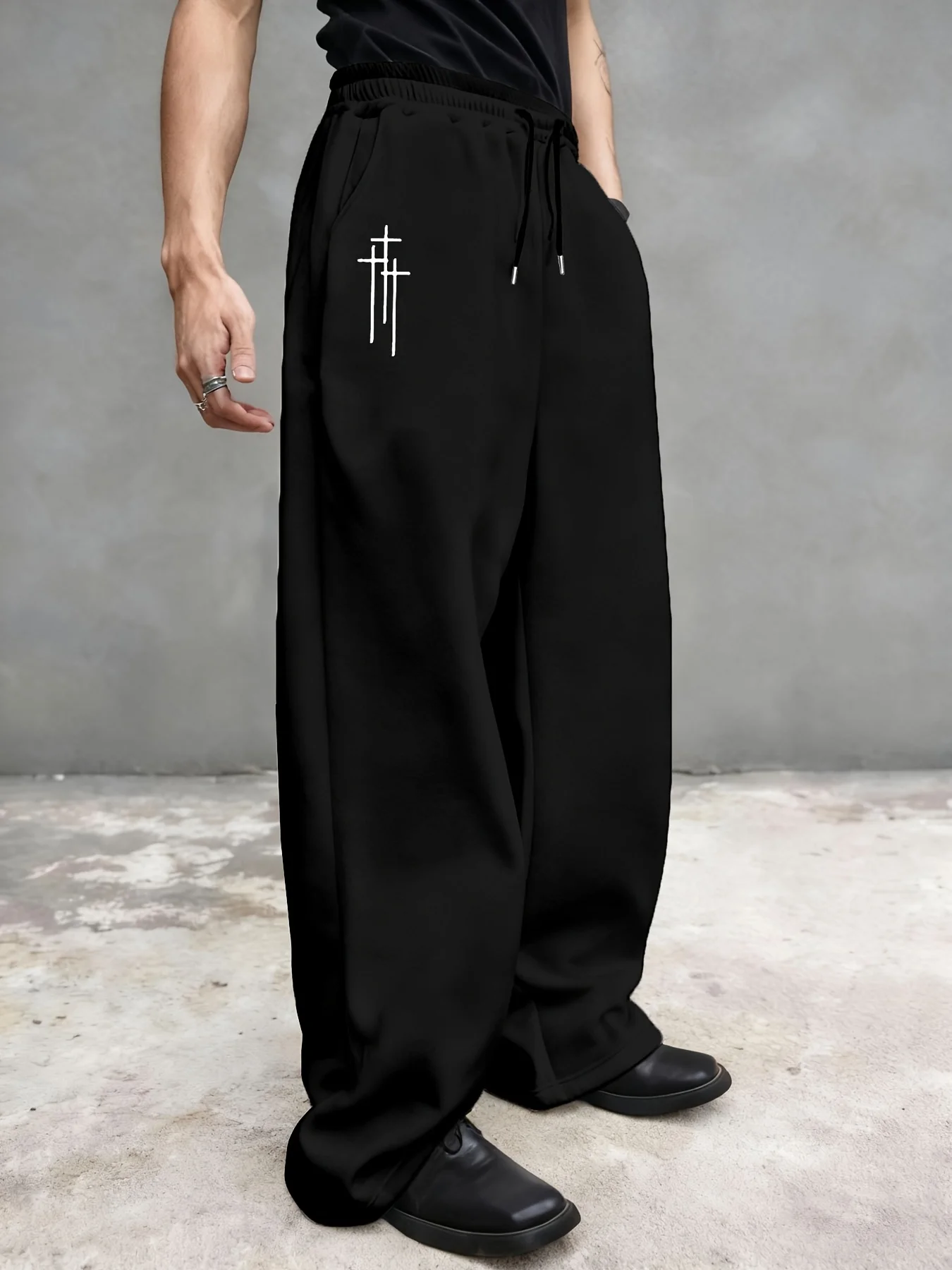 Men's Cross Geometric Print Black Wide Leg Pants Oversized Street Jogging Straight Pants Dark Aesthetic Comfortable Trousers
Men's Cross Geometric Print Black Wide Leg Pants Oversized Street Jogging Straight Pants Dark Aesthetic Comfortable Trousers
