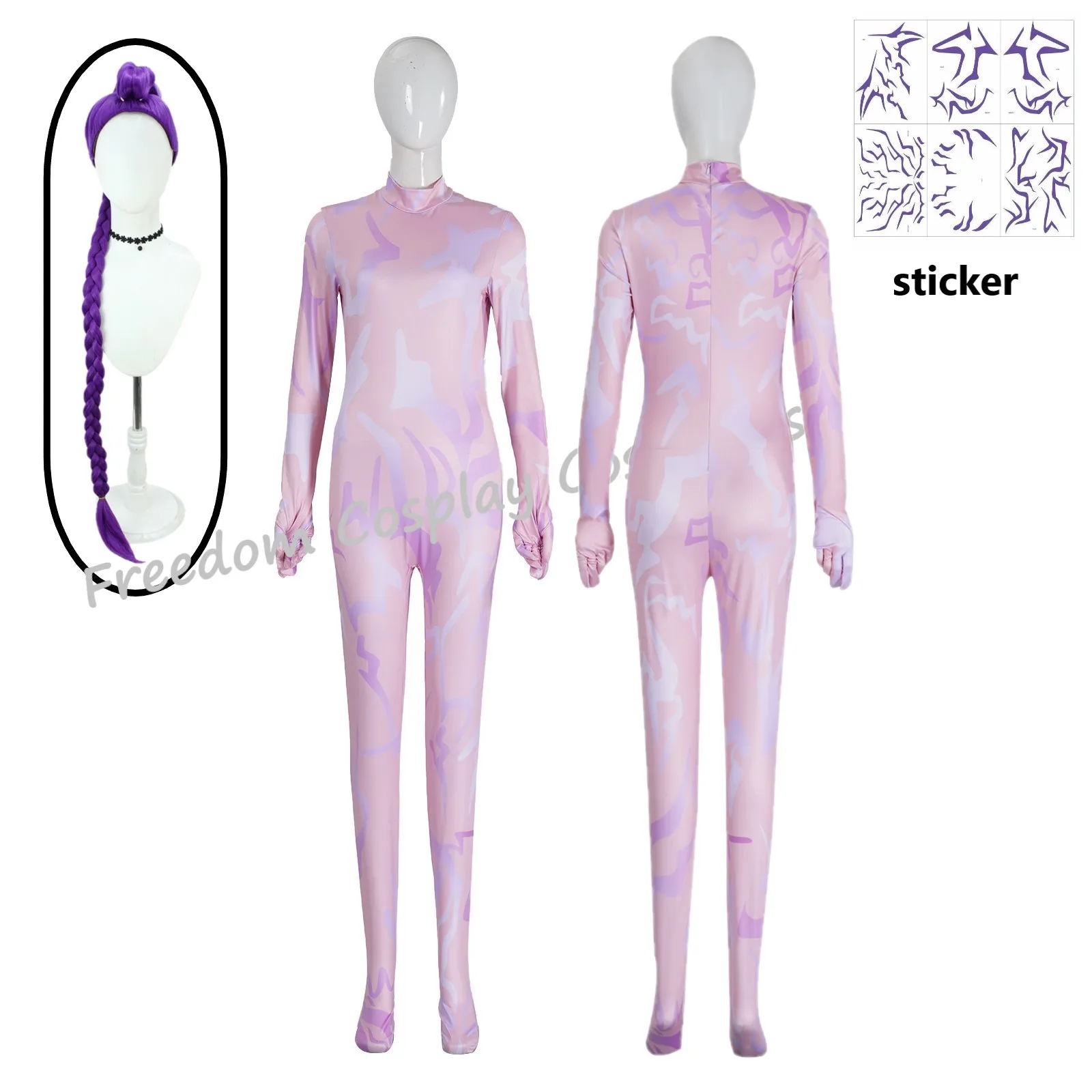 Rumi Cosplay Costume wig Rumi pink Tatoo Pattern Jumpsuit Demon Tatoo Nude Skin Color Women Girl Halloween Costume
Rumi Cosplay Costume wig Rumi pink Tatoo Pattern Jumpsuit Demon Tatoo Nude Skin Color Women Girl Halloween Costume