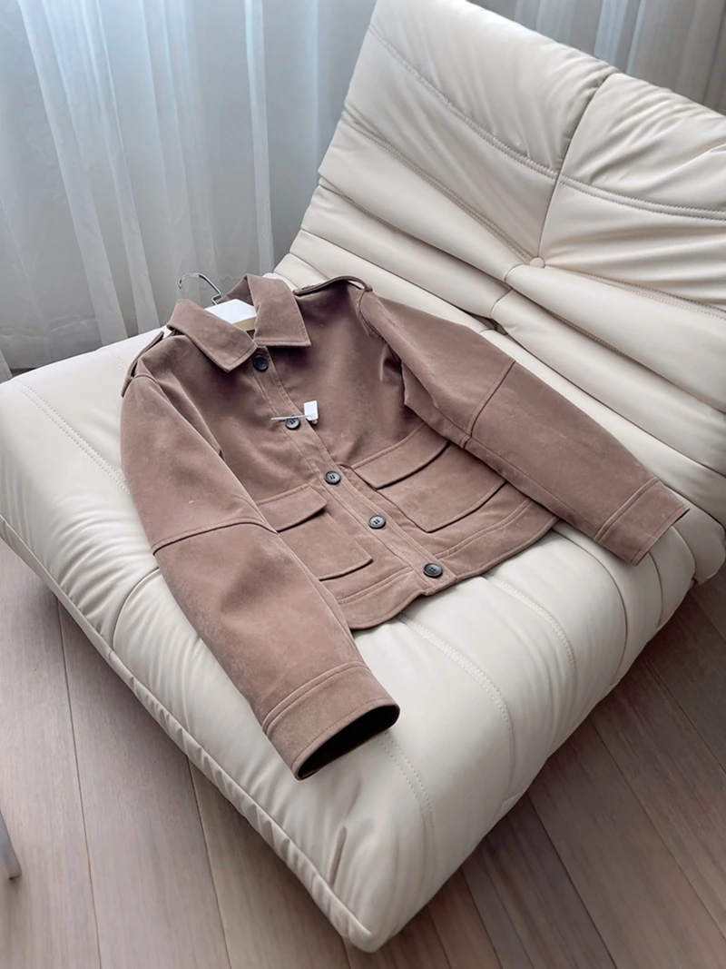 Retro American Suede Matte Texture ort Jaet Casual Sle Women's Faion Outerwear Autumn Season Straight Hem Button Closure
Retro American Suede Matte Texture ort Jaet Casual Sle Women's Faion Outerwear Autumn Season Straight Hem Button Closure