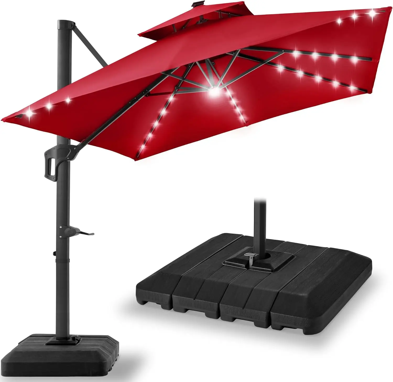 10x10ft Cantilever Patio Umbrella w/Base Included, Solar LED Lights 360 Rotation Large Offset Hanging Outdoor Shade
10x10ft Cantilever Patio Umbrella w/Base Included, Solar LED Lights 360 Rotation Large Offset Hanging Outdoor Shade
