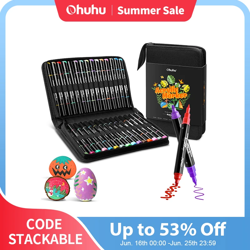 Ohuhu Acrylic Paint Pens 30 Colors Dual Tips Acrylic Markers High Opacity Paint Markers Waterproof Lightfast for Rock Painting
Ohuhu Acrylic Paint Pens 30 Colors Dual Tips Acrylic Markers High Opacity Paint Markers Waterproof Lightfast for Rock Painting