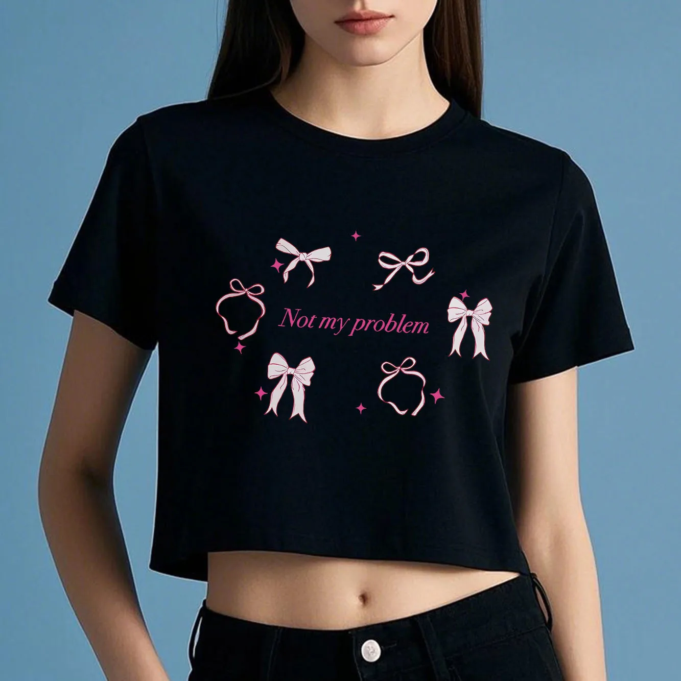 Fashionable and cute letter bow printed short T-shirt with exposed navel for summer women's short T-shirt
Fashionable and cute letter bow printed short T-shirt with exposed navel for summer women's short T-shirt