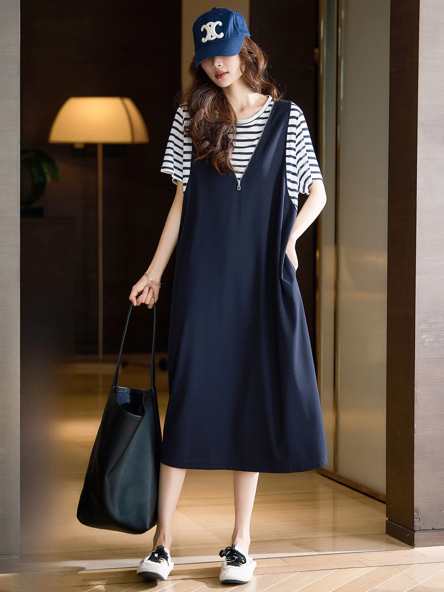 Casual Striped Two-Piece Effect Dress Women's Loose Long Spring New Style Comfortable Breathable Cotton Nylon Fiber Dress
Casual Striped Two-Piece Effect Dress Women's Loose Long Spring New Style Comfortable Breathable Cotton Nylon Fiber Dress