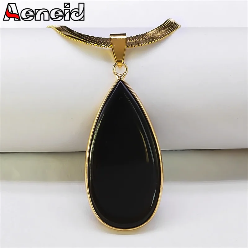 Fashion Kpop Water Drop Black Obsidian Necklace Stainless Steel Geometric Pendant Choker Clavicle Snake Chain Necklaces Jewelry
Fashion Kpop Water Drop Black Obsidian Necklace Stainless Steel Geometric Pendant Choker Clavicle Snake Chain Necklaces Jewelry