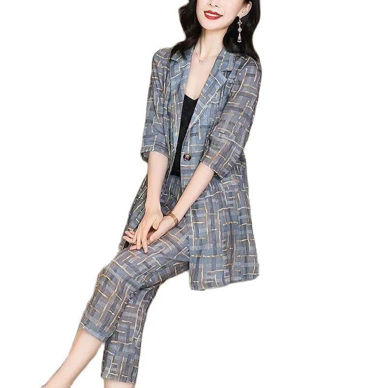 Long Blazer Women Spring Summer Three Quarter Plaid Print Blazers Jacket & Pant Office Wear Women Suit 2021 Female 2 Pieces Set
Long Blazer Women Spring Summer Three Quarter Plaid Print Blazers Jacket & Pant Office Wear Women Suit 2021 Female 2 Pieces Set