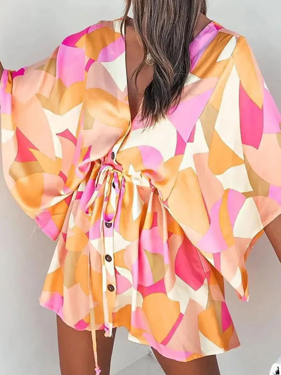 Fashion Batwing Sleeve Print Lace Up Mini Dress for Women Sexy V-Neck Casual Loose Boho Holiday Short Dresses Woman 2022 Summer
Fashion Batwing Sleeve Print Lace Up Mini Dress for Women Sexy V-Neck Casual Loose Boho Holiday Short Dresses Woman 2022 Summer