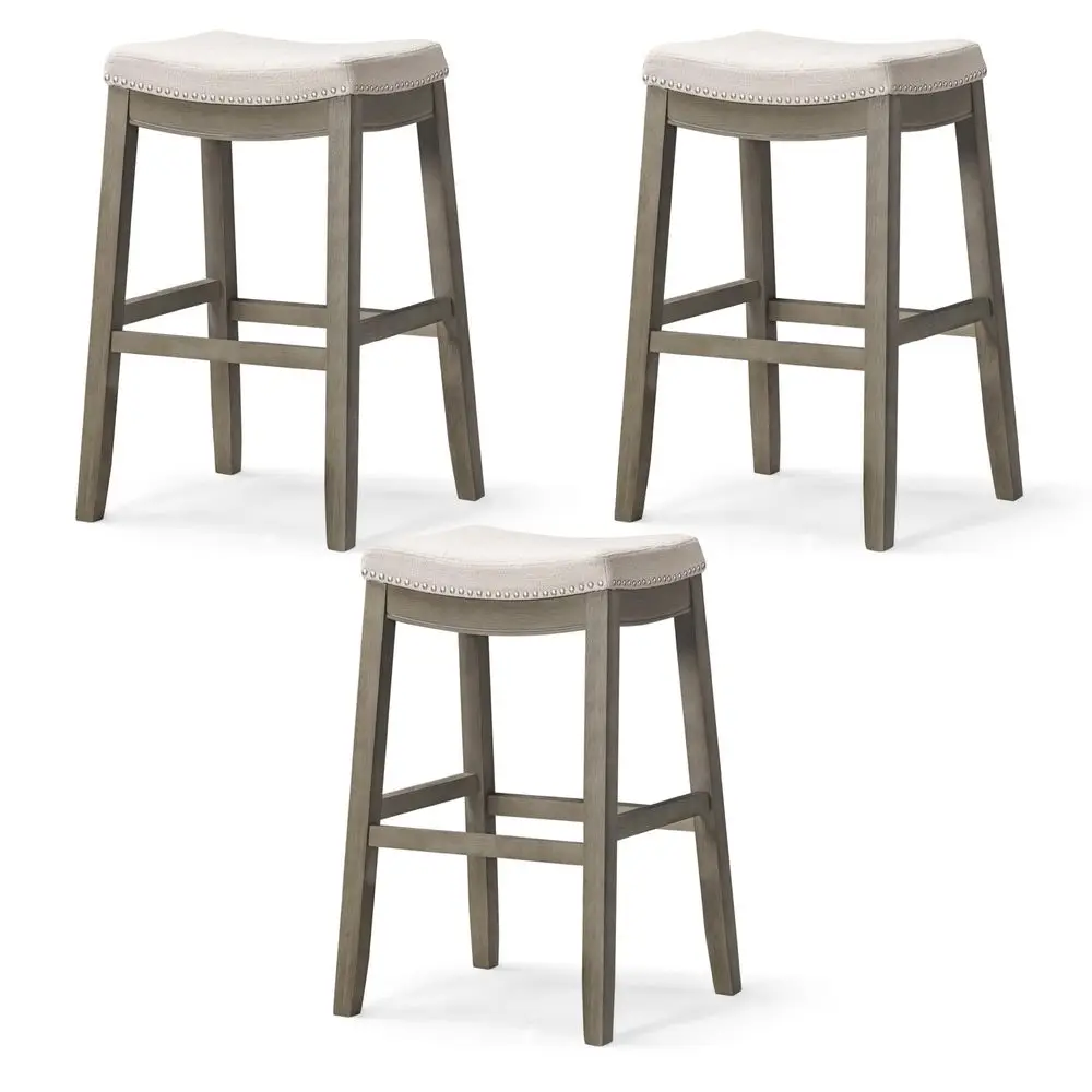 Sophia Backless Bar Stools 31 Inches Set of 3 Saddle Stools with Footrest Grey Solid Wood and Grey Fabric Upholstery Ideal for
Sophia Backless Bar Stools 31 Inches Set of 3 Saddle Stools with Footrest Grey Solid Wood and Grey Fabric Upholstery Ideal for