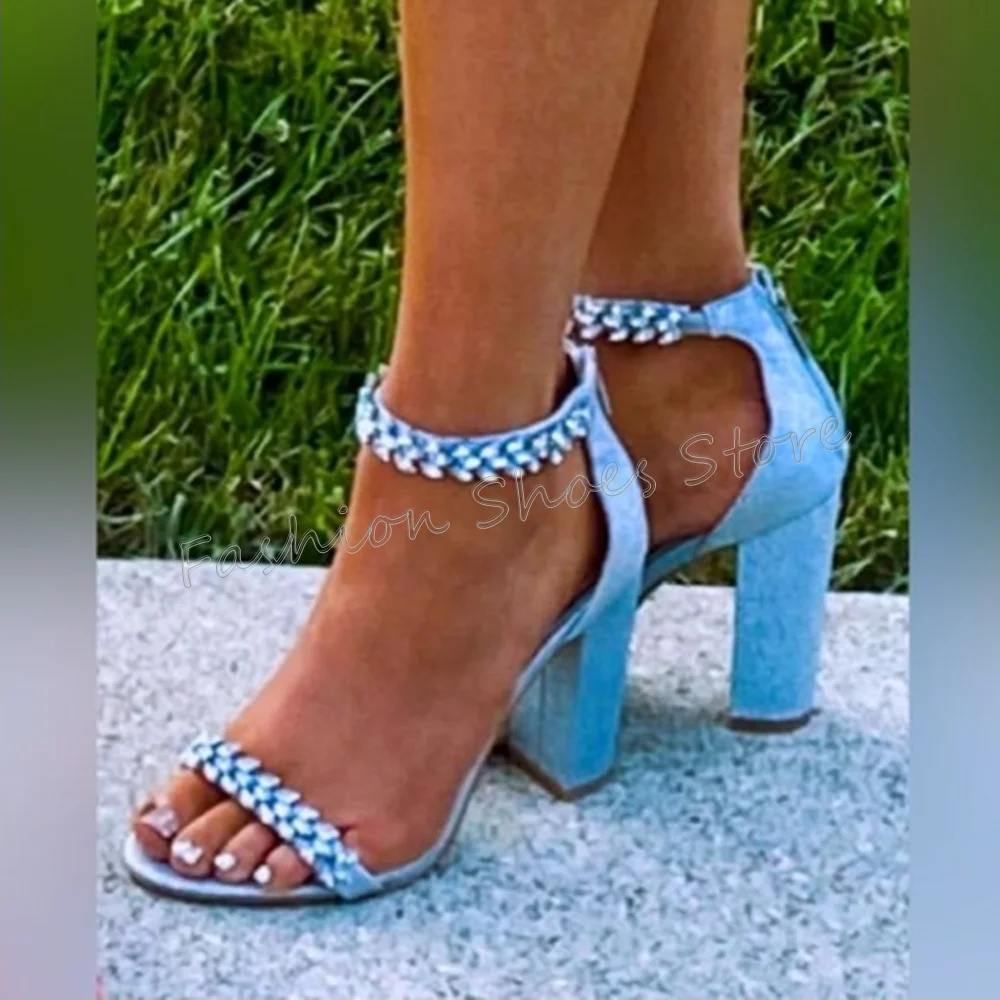 Blue Back Zipper Crystal Sandals Open Toe Chunky High Heels High Heel Shoes for Women Fashion Heels 2025 New Zapatos Para Mujere
Blue Back Zipper Crystal Sandals Open Toe Chunky High Heels High Heel Shoes for Women Fashion Heels 2025 New Zapatos Para Mujere