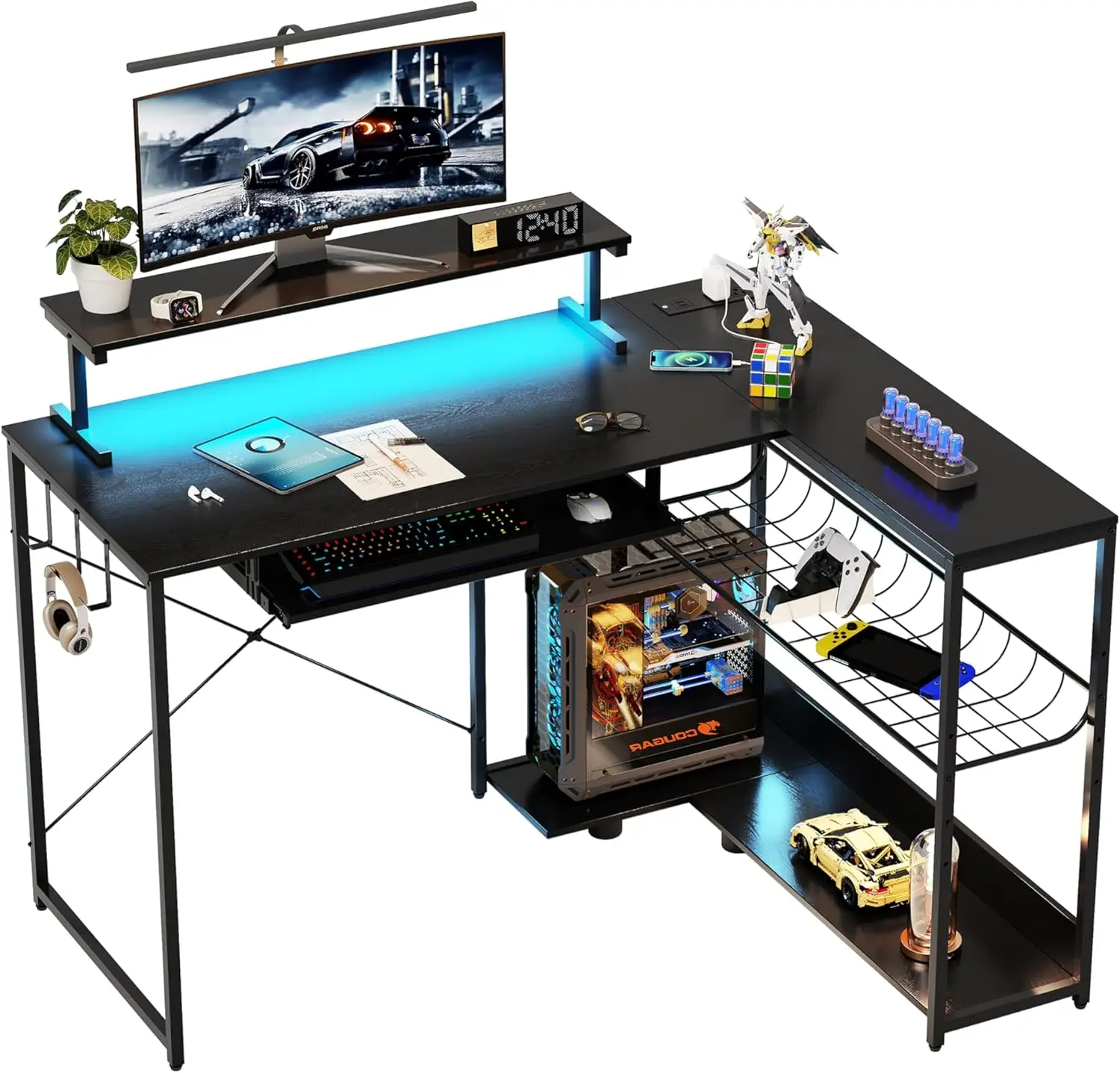 L Shaped Gaming Desk with Power Outlets & RGB Lights, 46'' L- Shaped Desk Computer Corner Desk with Monitor Stand
L Shaped Gaming Desk with Power Outlets & RGB Lights, 46'' L- Shaped Desk Computer Corner Desk with Monitor Stand