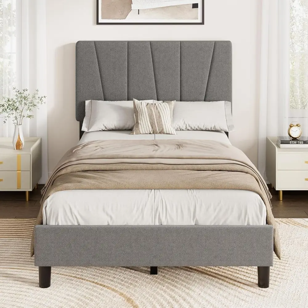 Adjustable Twin Platform Bed with Linen Upholstery, Wooden Slats, No Box Spring Needed, Easy Assembly
Adjustable Twin Platform Bed with Linen Upholstery, Wooden Slats, No Box Spring Needed, Easy Assembly