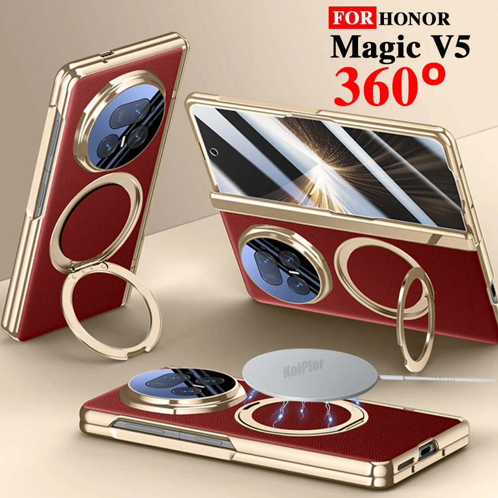Кожаный чехол для HONOR Magic V5 2025, подставка, сильный магнитный, приятный для кожи, стеклянный экран, защитное покрытие, кольцо-держатель, чехол 
Кожаный чехол для HONOR Magic V5 2025, подставка, сильный магнитный, приятный для кожи, стеклянный экран, защитное покрытие, кольцо-держатель, чехол