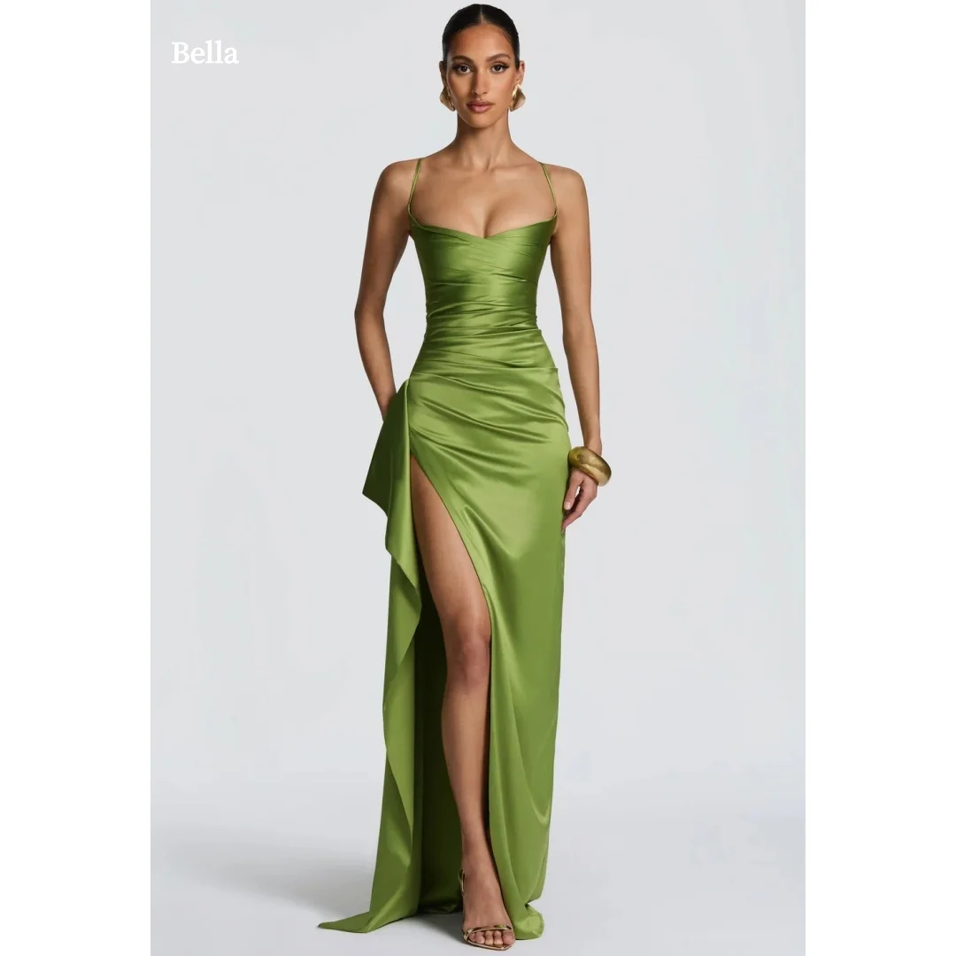 Bella Customized Party Dresses Prom Dress robes de soirée Lime Green Satin Spaghetti Strap Ruched High Slit Maxi Gown Formal
Bella Customized Party Dresses Prom Dress robes de soirée Lime Green Satin Spaghetti Strap Ruched High Slit Maxi Gown Formal