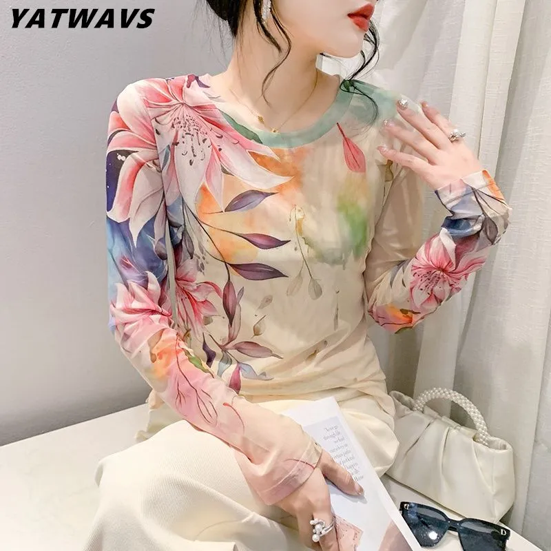 New Fashion Spring Summer Mesh T-shirts For Women Chic Floral Printing Tees Shirt Female Long Sleeve Slim Stretch Fairy Tops
New Fashion Spring Summer Mesh T-shirts For Women Chic Floral Printing Tees Shirt Female Long Sleeve Slim Stretch Fairy Tops