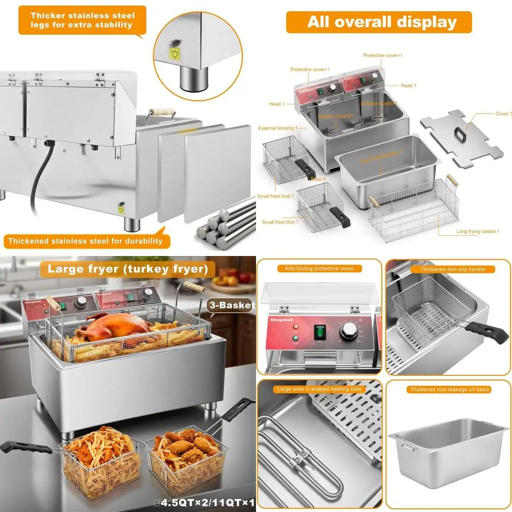 3600W Large Electric Deep Fryer - 25QT Stainless Steel, 3 Baskets, Oil Filtration Lid, Commercial-Grade Turkey Fryer for Home
3600W Large Electric Deep Fryer - 25QT Stainless Steel, 3 Baskets, Oil Filtration Lid, Commercial-Grade Turkey Fryer for Home